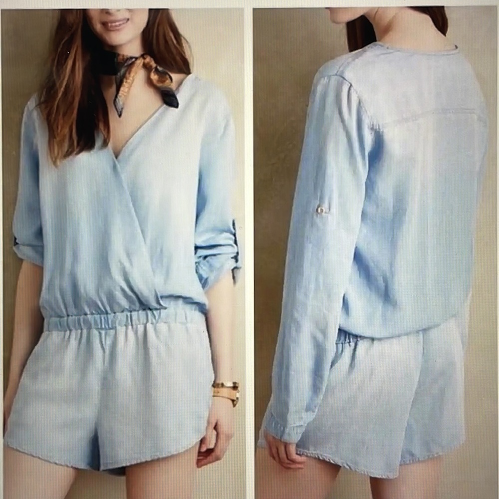 Cloth & Stone Chambray Shorts Romper Long Sleeves Size Small